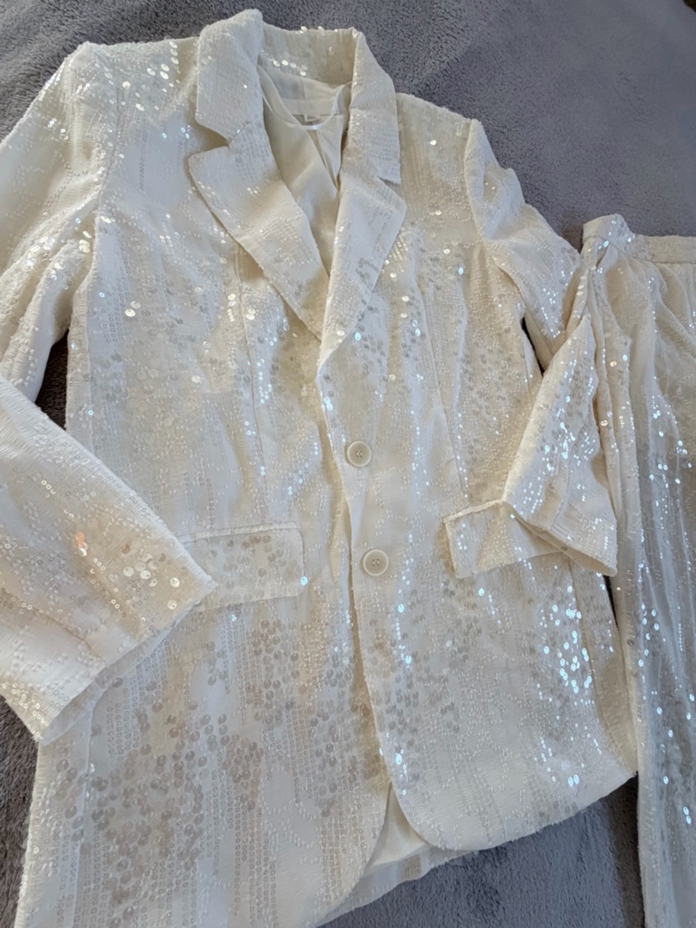 Zara Ivory White Sequin Blazer & Pants Set Size S - Picture 2 of 5